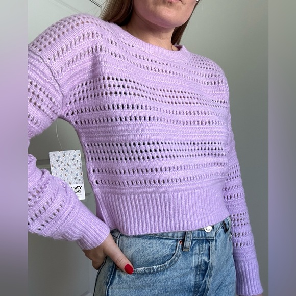 Open Stitch Cropped Crew Neck Pullover Sweater - Picture 8 of 9